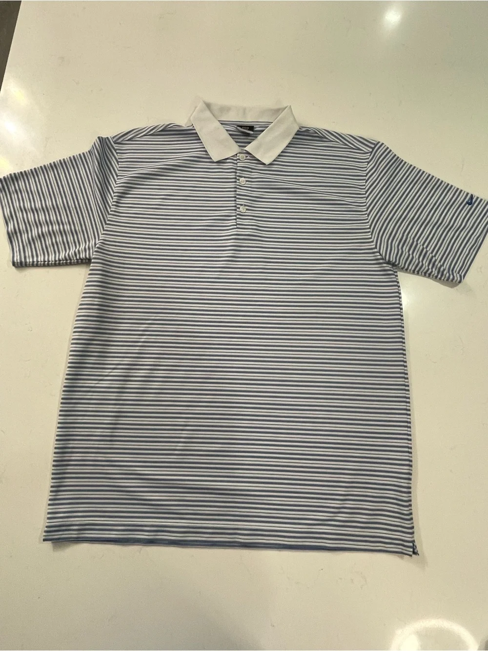 Nike Golf Fit DRY Polo Shirt Mens XL Blue White Fine Stripe Short Sleeve 234073